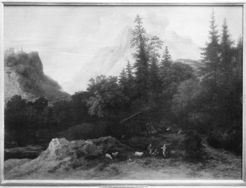 Paesaggio ad albero con alte montagne - Bavarian State Painting Collections